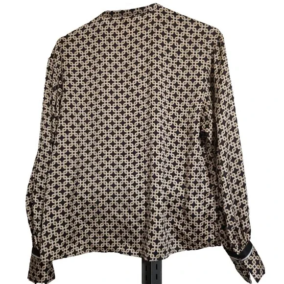 H&M X Richard Allen Shirt Womens Size 4 Printed Retro Long Sleeve Black Gold NWT - Picture 2 of 5